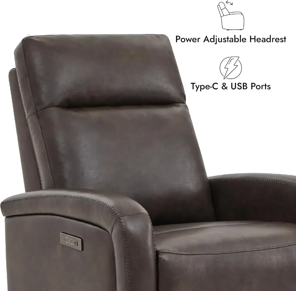 Zero Wall Reclining Sofa Chair W Power Headrest Type-C Charger, Small Faux Leather RV Recliners Home Theater