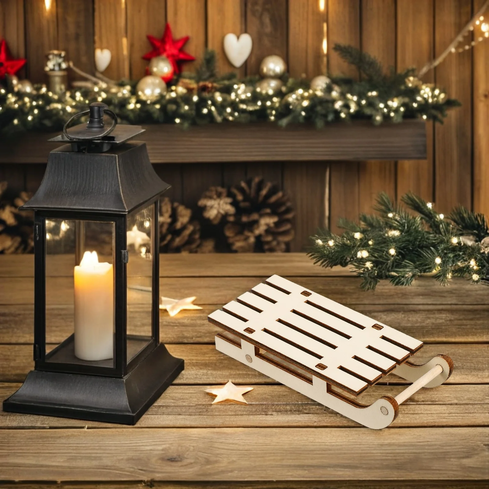 

9Pcs Xmas Sleigh Ornament Miniature Wood Sled Craft Eco Friendly Decorative Piece for Holiday Table Centerpiece Display