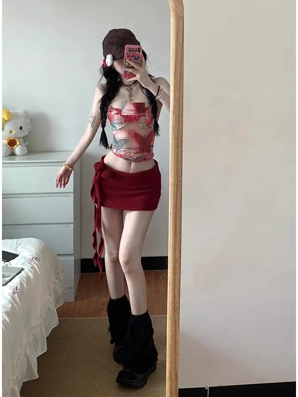 Gonna a trapezio Red Rose Sa Design estivo da donna Gonna ort dimagrante Vita alta Pendolare Vintage Regular Thin