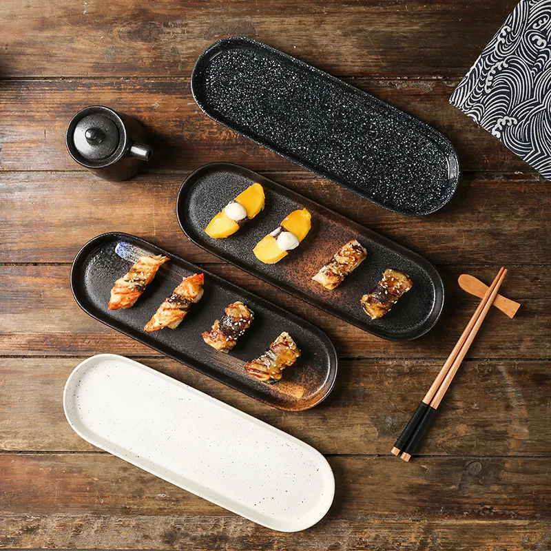 rectangular Western food plate, elliptical long flat plate, baking plate, hot pot tableware, commercial Japanese sushi plate