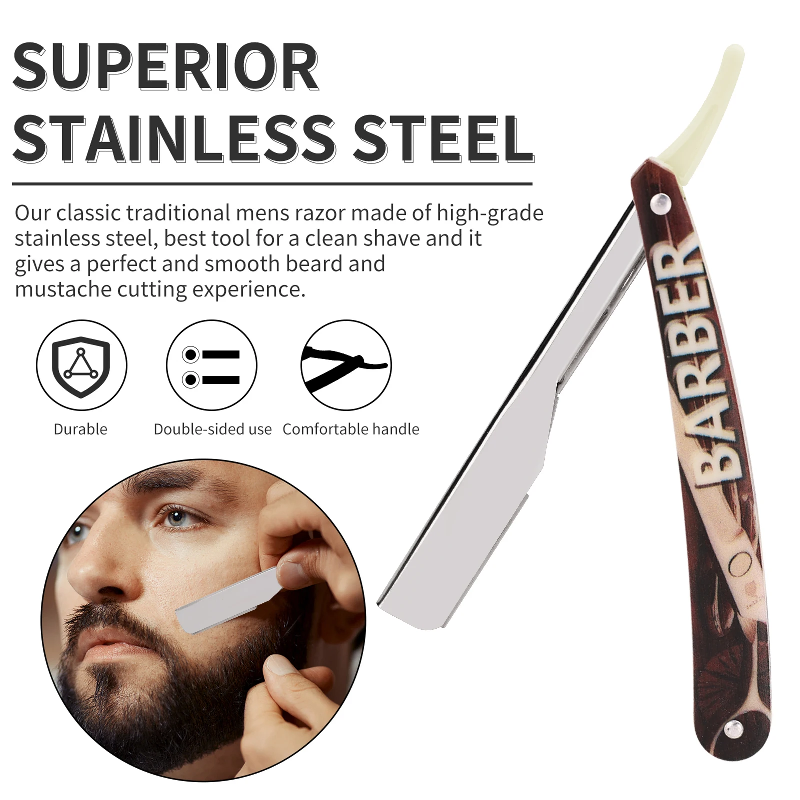 Salon Barber Pattern Razor Manual Shaver Straight Edge Rack Folding Shaving Beard Sharp Cutter Holder Barbershop Accessories