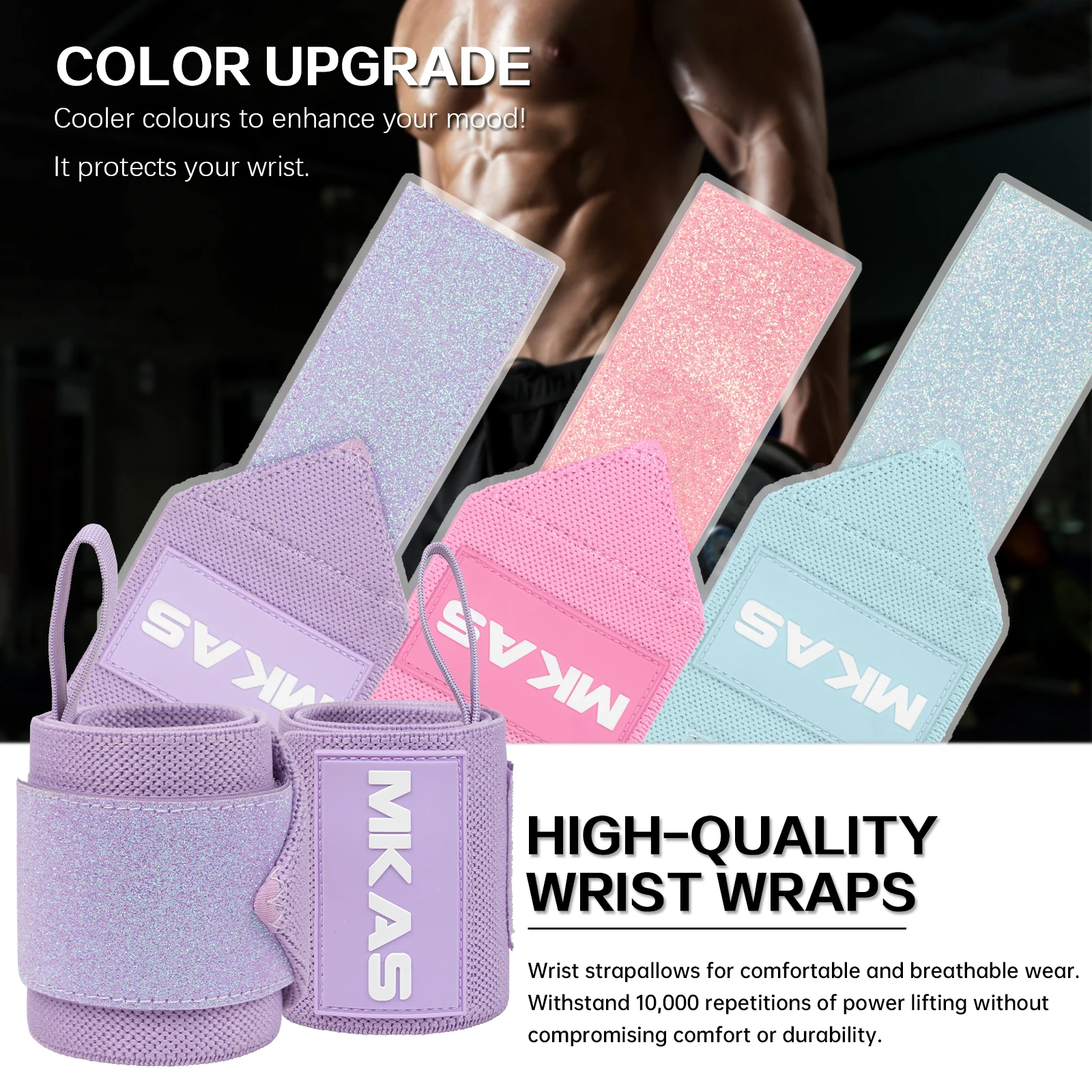 Glitter Weightlifting Wrist Wraps Support Customized Logo Wrist Support Strength Training Wristbands Lifting Wrist Straps