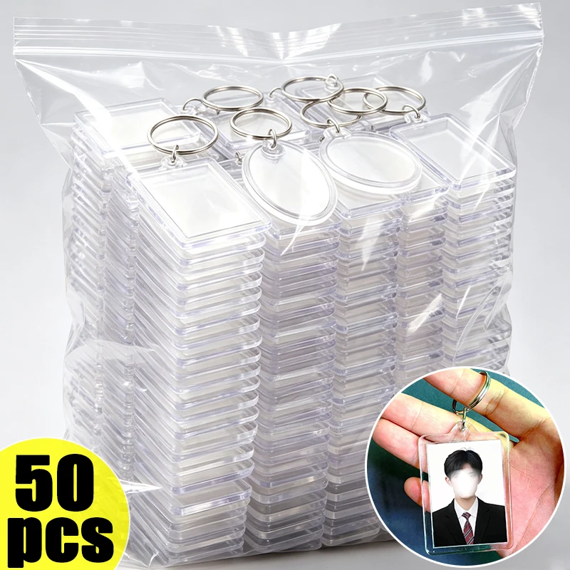 5/50Pcs Transparent Photo Frame Keychain Tassels Snap-In Custom Insert Photo Acrylic Blank Keyring Clear Blank Picture Pendant