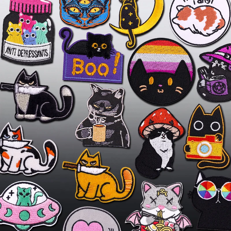 Embroidery Patches - Вышитая нашивка с изображением кошки для