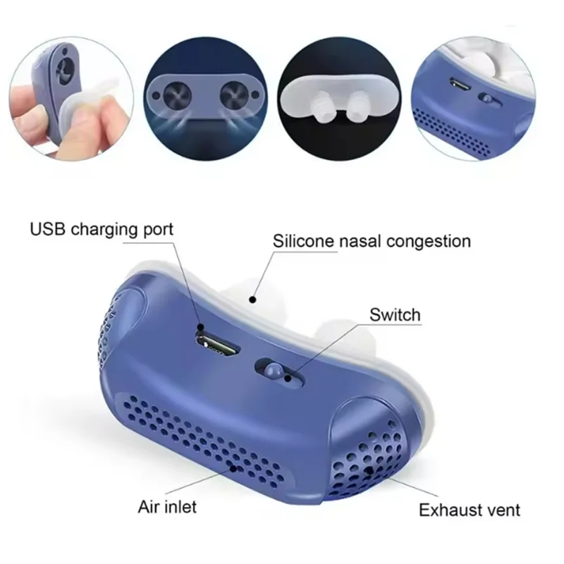 Elektryczny przyrząd przeciw chrapaniu LITE-Snore z niestandardowymi ustawieniami prędkości nawiewu - Niebieskie rozwiązanie na chrapanie