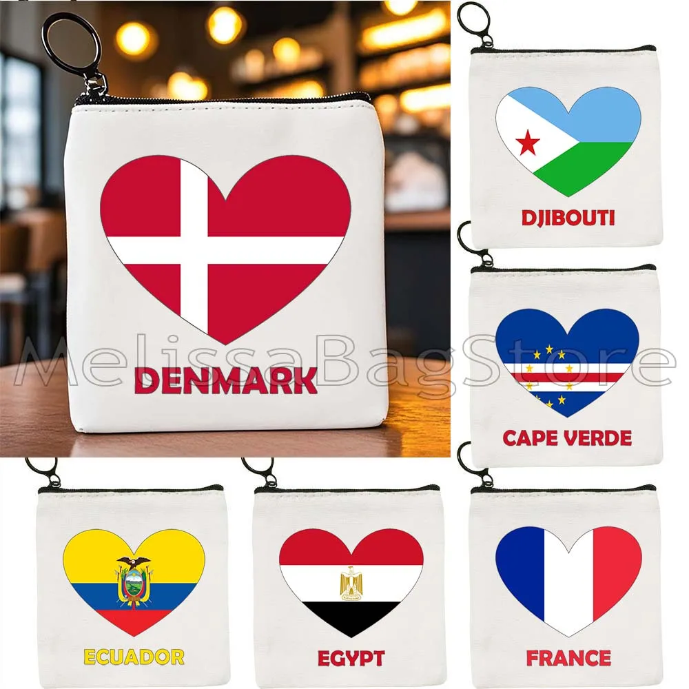 Denmark France Greece Egypt Ecuador Mexico Romania USA UAE UK Belgium Cape Verde Heart Flag Key Coin Purse Cute Bag Wallet Pouch