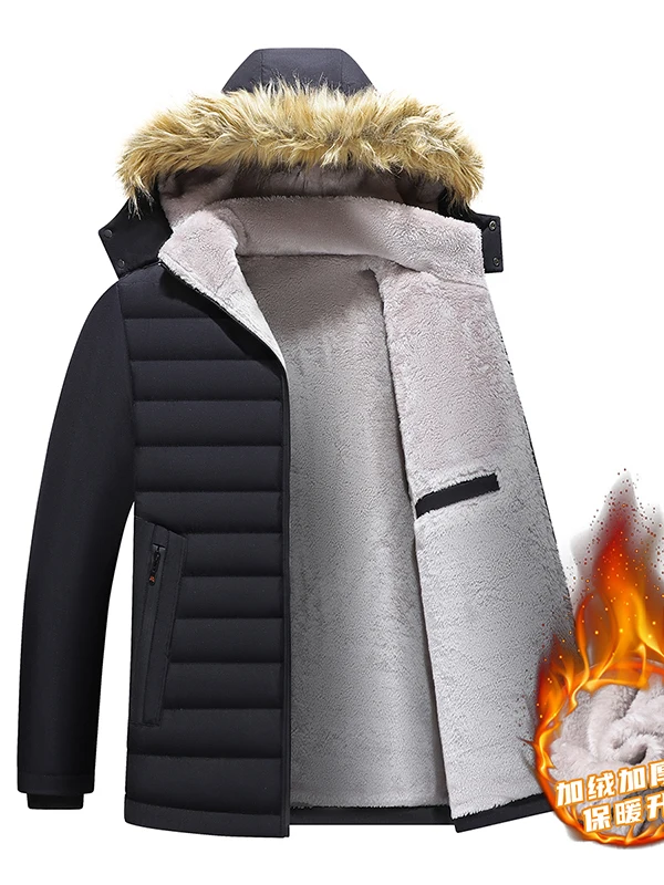 

Теплая хлопковая куртка с флисовой подкладкой для мужчин, зимняя повседневная, со съемным капюшоном, модная городская, свободного кроя, с длинными рукавами
