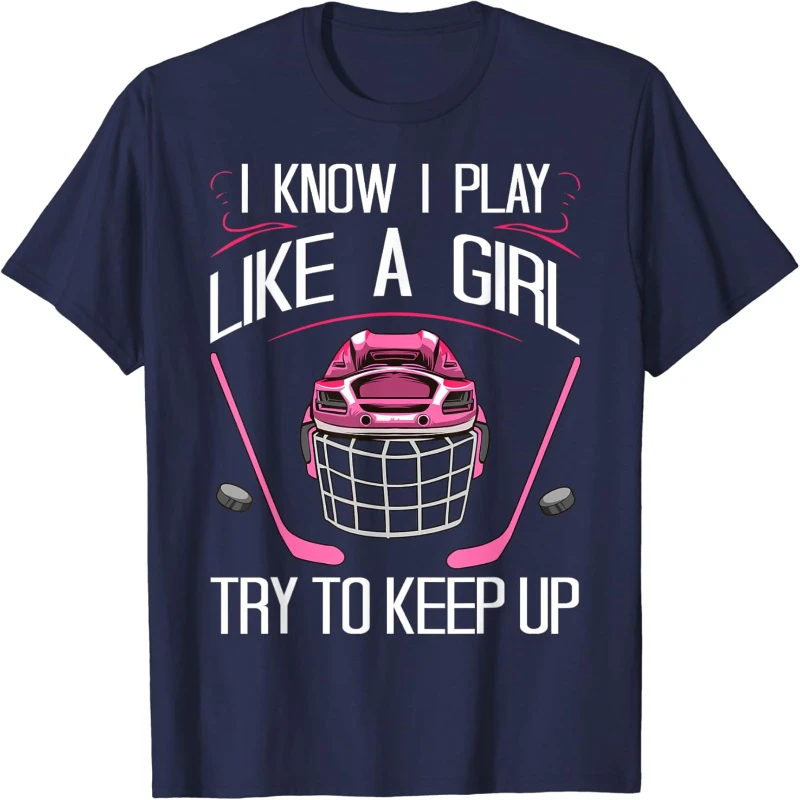 Funny Girls Hockey Exercise Designs for Women Field Hockey Player Novelty Crewneck T-Shirt Casual Style Printed T-shirt Tops