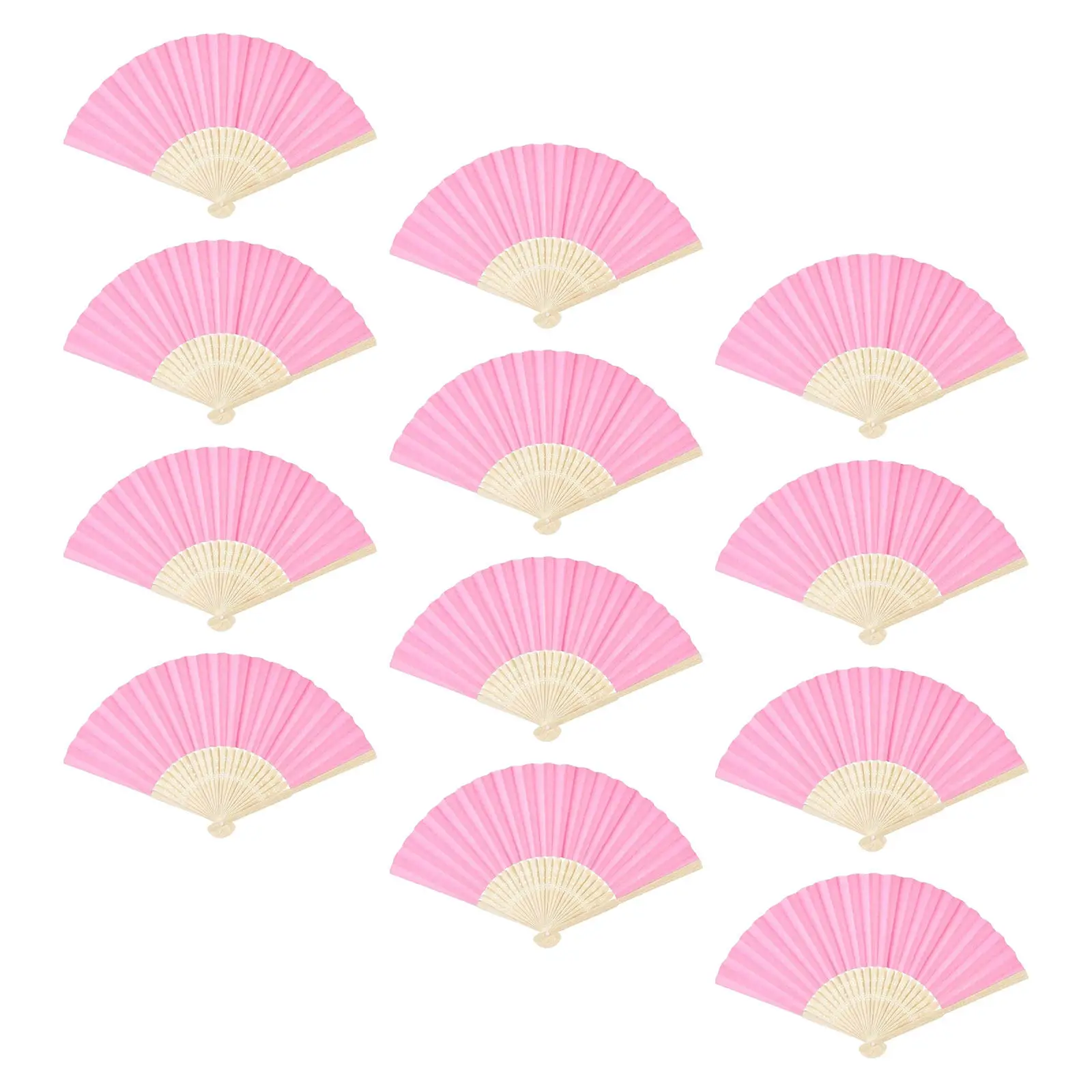 12Pcs Pink Bamboo Folding Wedding Fans Blank Xuan Paper Handheld Fan Portable Decorative Paper Folding Fan for Art Painting