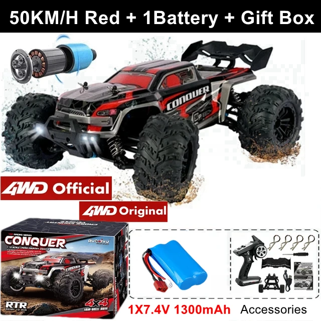 1:16 80 km/u borstelloze RC Drift auto met LED-verlichting 4WD elektrische hoge snelheid Racing afstandsbediening Monster Truck voor kinderen volwassenen