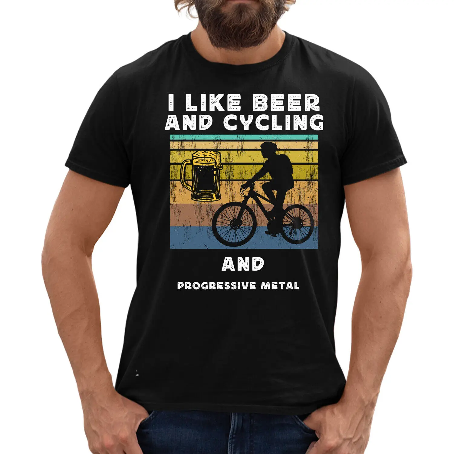 PERSONALISED I LIKE BEER & CYCLING & PROGRESSIVE METAL T SHIRT UNISEX