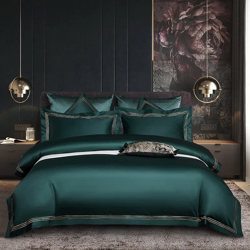 4Pcs Premium 1000TC Egyptian Cotton Solid Color Hotel Style Wide Edge Bedding Set Duvet Cover Bed Sheet/Fitted Sheet Pillowcases