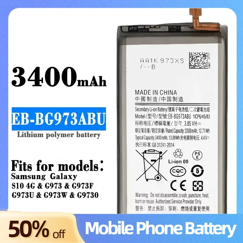 3400mAh EB-BG973ABU Battery For Samsung Galaxy S10 S10X SM-G9730 SM-G973 G973F G973U G973W High Capacity Replacement Battery