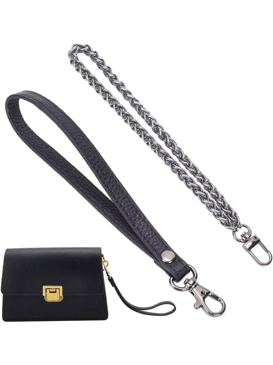 2Pcs Wristlet Strap 8.3 Inch Cowhide Leather Keychain Holder Iron Replacement Hands-Free Wristlet Strap Pochette Clutch Wallet