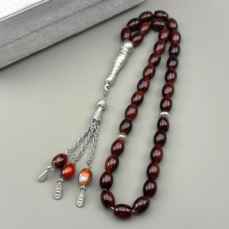 33 قطعة البيضاوي الزجاج الخرز أساور للنساء الرجال مسلم مسبحة العبادة تسبيح اليد سلسلة شرابة قلادة الإسلامية كيرينغ مجوهرات