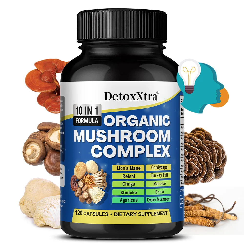 

10-in-1 High Strength Mushroom Supplement - Lion's Mane, Cordyceps, Reishi - Brain Supplement for Memory and Focus