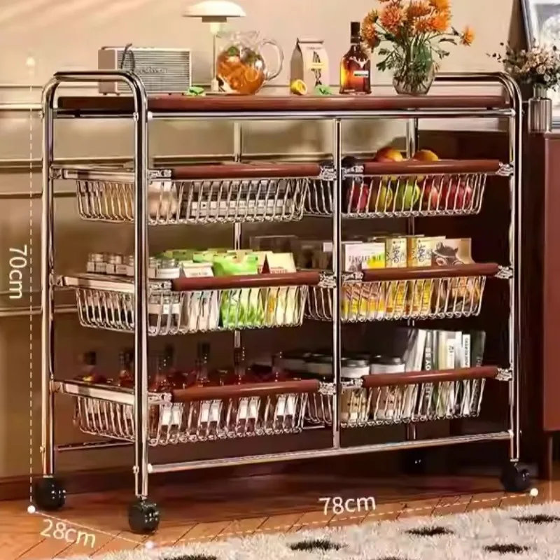 

Mid-Century Rolling Snack Cart Multi-Tier Narrow Trolley Fruit Vegetable Rack for Kitchen Gap Storage or Pantry Organizer