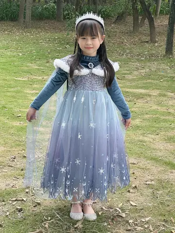 Flickors vårklänning 2025 ny sammet Elsa Frost prinsessklänning barn blå kappa 2-delat set varma klänningar för flickor fest 3-9 år 10 best sales barnklänningar för flickor 8 9 år - №7