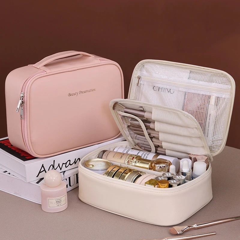 Large Capacity Cosmetic Bag High-end Multifunctional Cosmetics Separate Storage Bag Makeup Brush Pouch Travel Portable Wash Bag