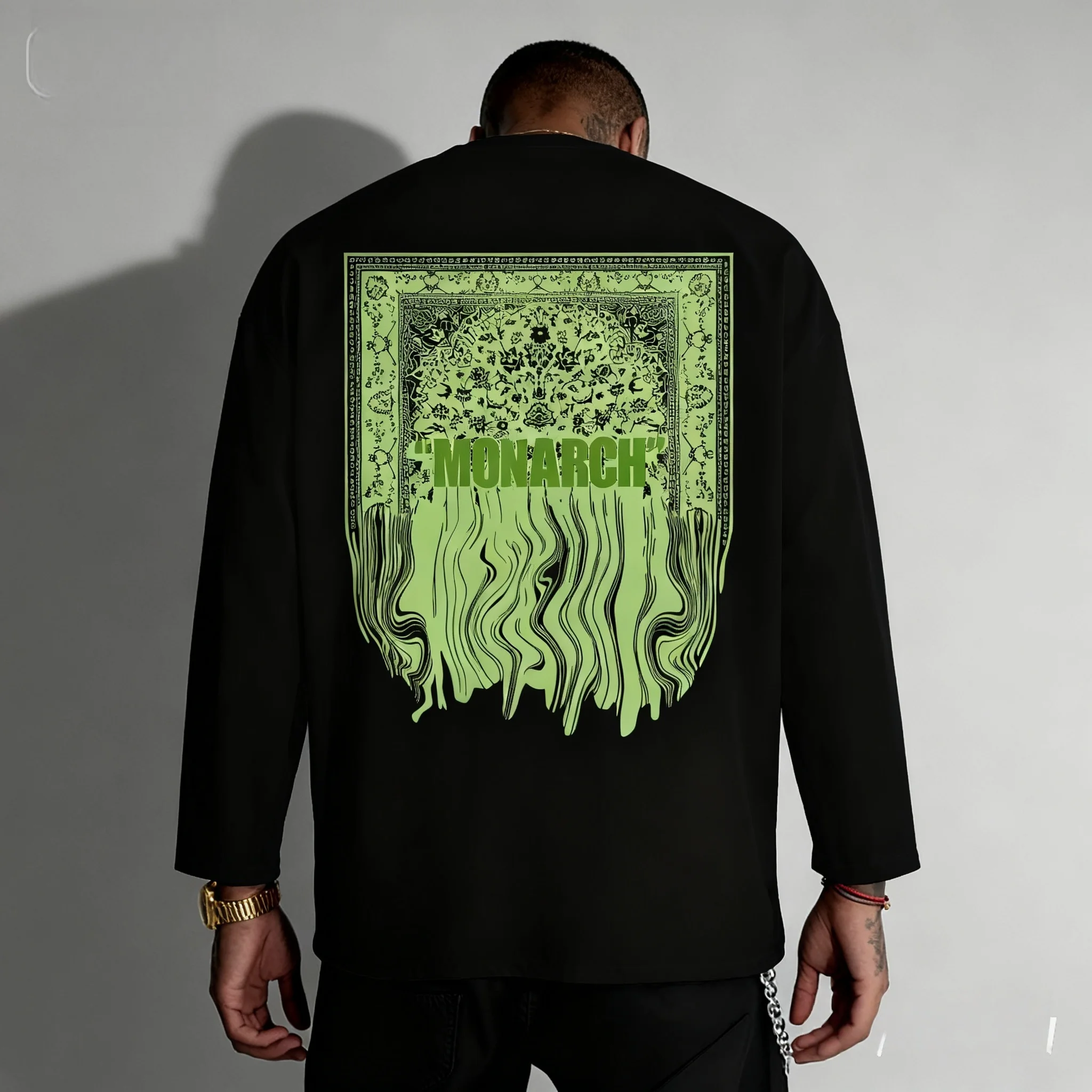 الربيع والخريف الشتاء طويلة الأكمام تي شيرت الأمريكية العصرية الرجال الرجعية العرقية نمط الشارع المعتاد كسول نمط كبير الكبار #1