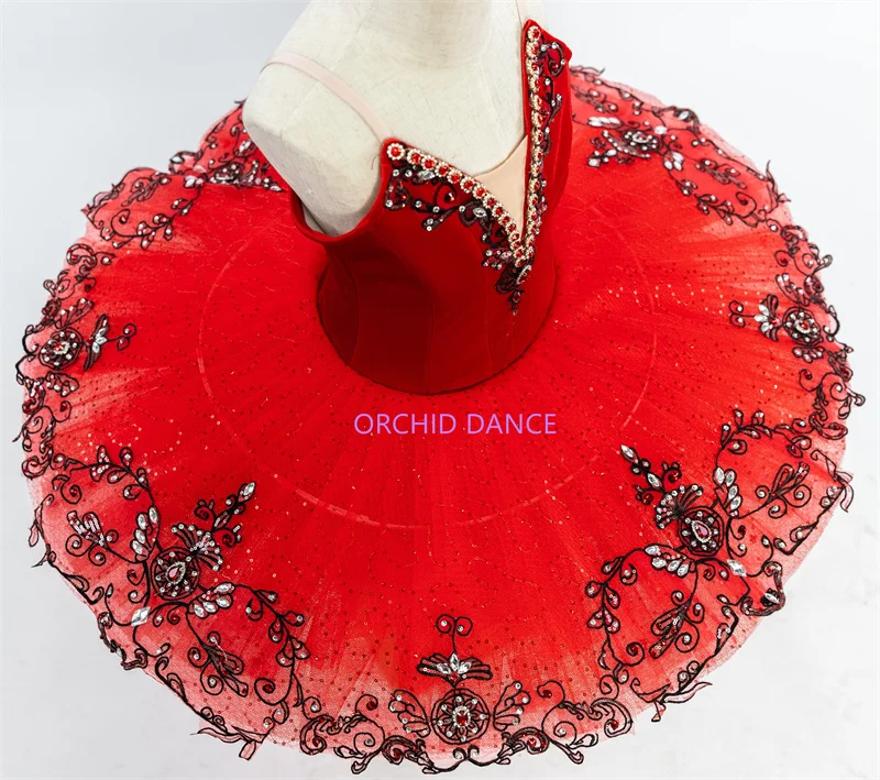 Tutú de Ballet rojo profesional para mujeres, niños y niñas, alta calidad, tamaño personalizado, 12 capas