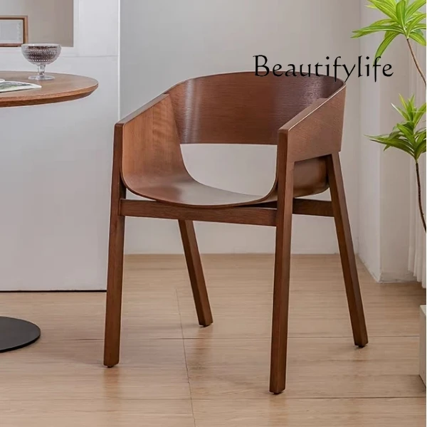 Nordic Solid Wood Dining Chair Light Luxury Creative Armrest Designer Modern Minimalist Wood Color Armchair