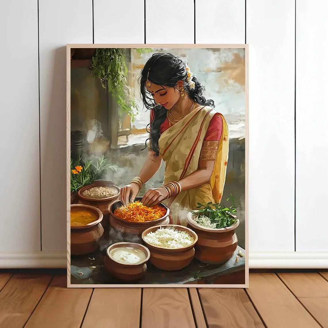 1 pièce, impression artistique sur toile sans cadre, 12x16 pouces, sur le thème des épices et herbes indiennes, décoration murale bohème moderne pour cuisine, salon, chambre