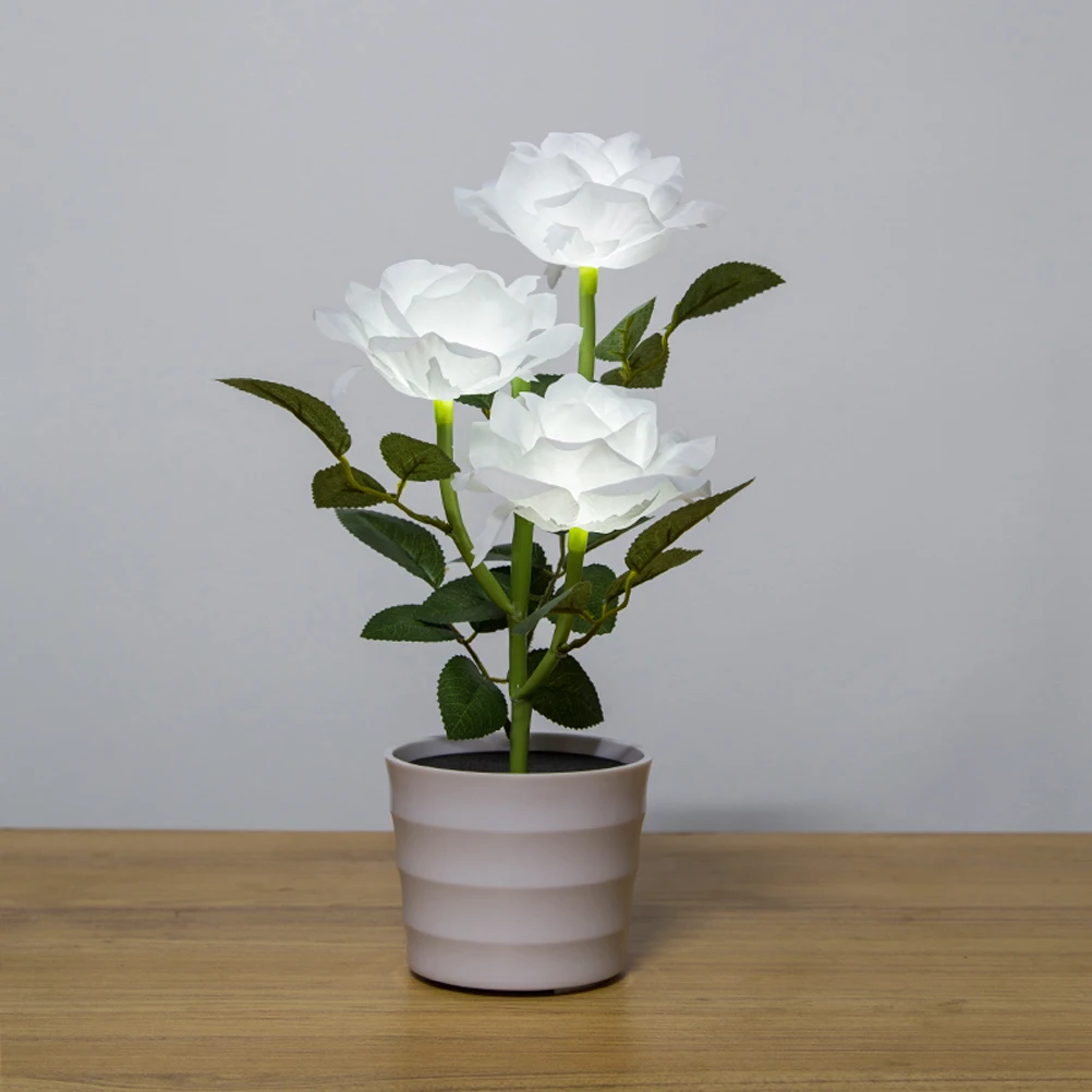 

Solar Rose Flower Lights LED Artificial Decoration White Night Light Outdoor Garden Indoor Landscape LightingRose