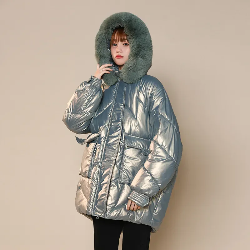 Cotton Padded Thickening Jackets Winter Korean Hooded Loose Coats Women 2024 Bright Face Fashion Bread Clothes