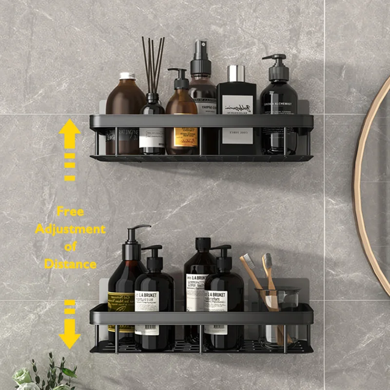 Bathroom Shelf Kitchen Storage Organizer Aluminum Shampoo Makeup Shower Shelf Bathroom Tripod Rack No Drill Corner Wall Shelf