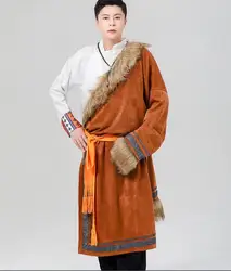 Chinese Tibetan Performance Costume Winter Men's Thickened Xizang Traditional Tibetan Robe