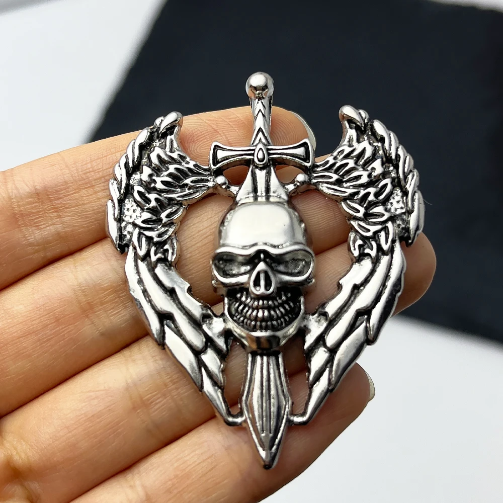 2 Piece Punk Retro Skull Sword Wings Pendant Domineer Personality Men