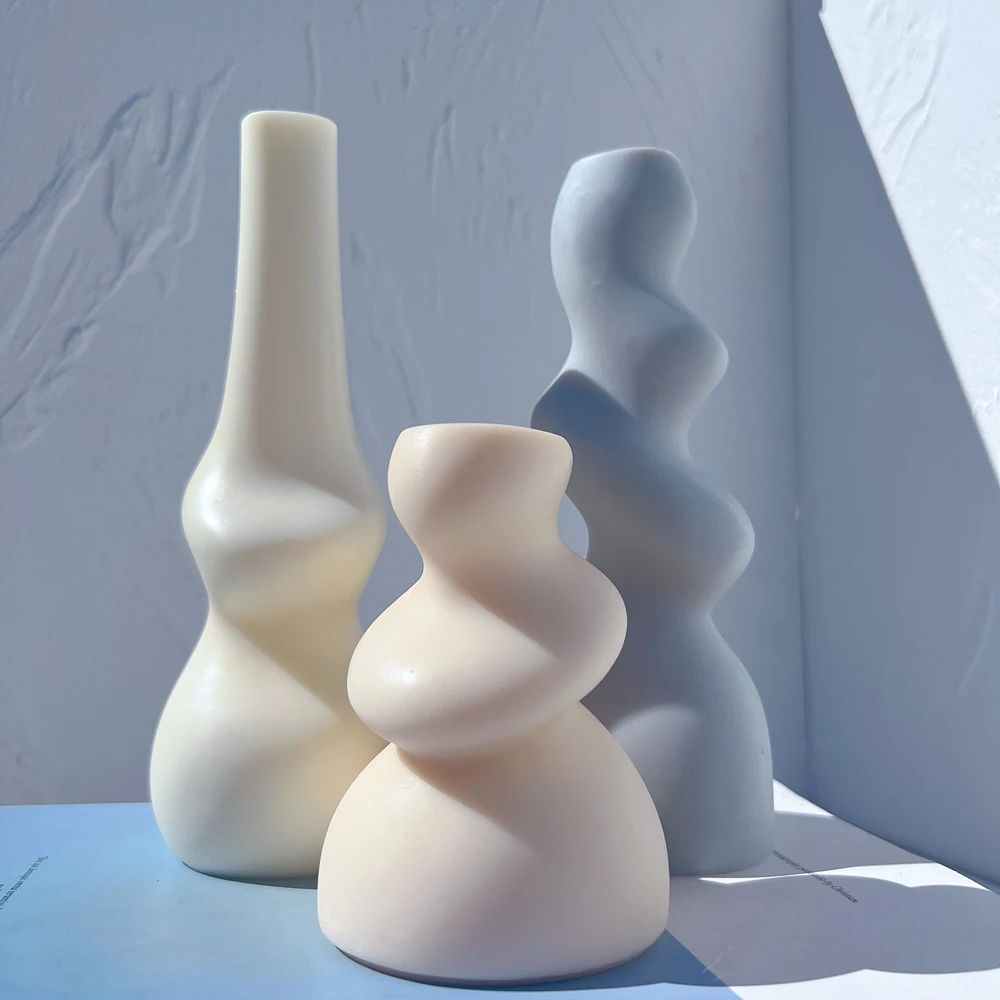

3 Designs Bubbly Candle Mold Irregular Swirl Pillar Soy Wax Mold Sculptural Cylindrical Silicone Mould Home Decor