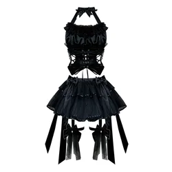 New Original Design Japanese Harajuku Hot Girls Black Stitching High Waist Bow Skirts Sweet Punk Lolita Mini Skirts Suit