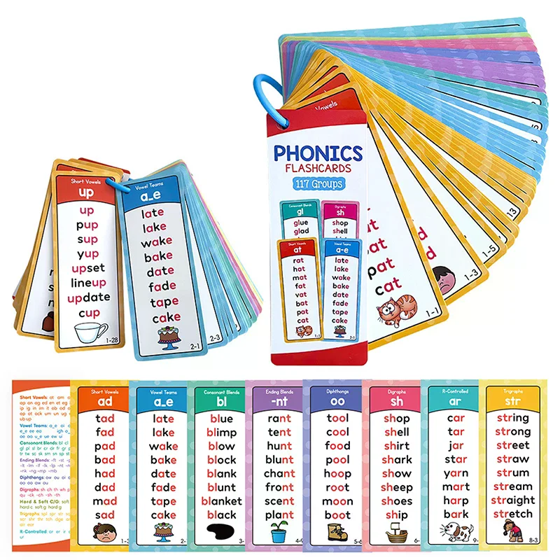 Cartes de listes de mots phoniques, liste de colonnes de mots phonétiques de 117 groupes, outils pédagogiques pour le développement de vocabulaire avec plus de mots de rythme fonétique de 900