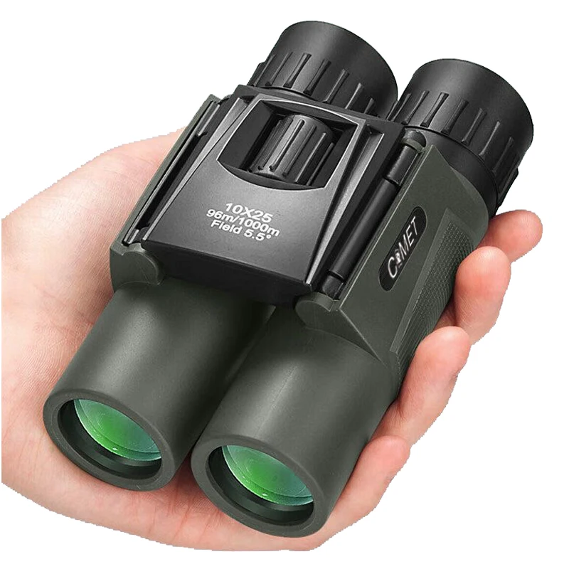 10x25 Compact Binoculars High-Power Folding Roof Prism Lightweight & Portable Non-Slip Grip Green Ideal for Sports Wildlife