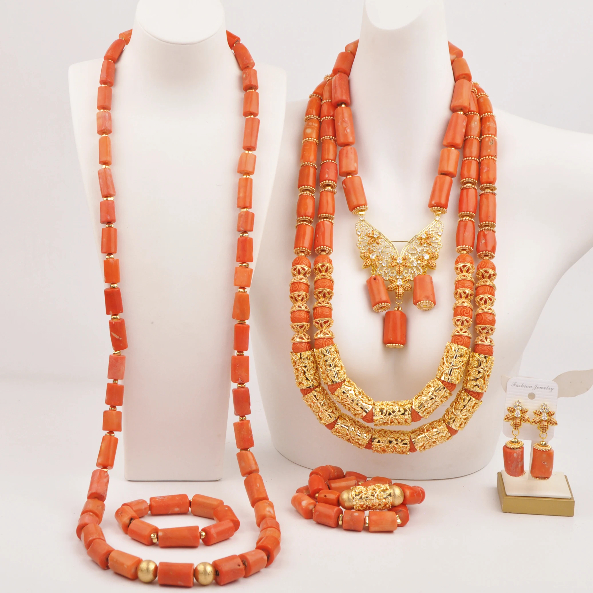 

Orange Nigerian Wedding Coral Bead for Couple African Bridal Jewelry Sets