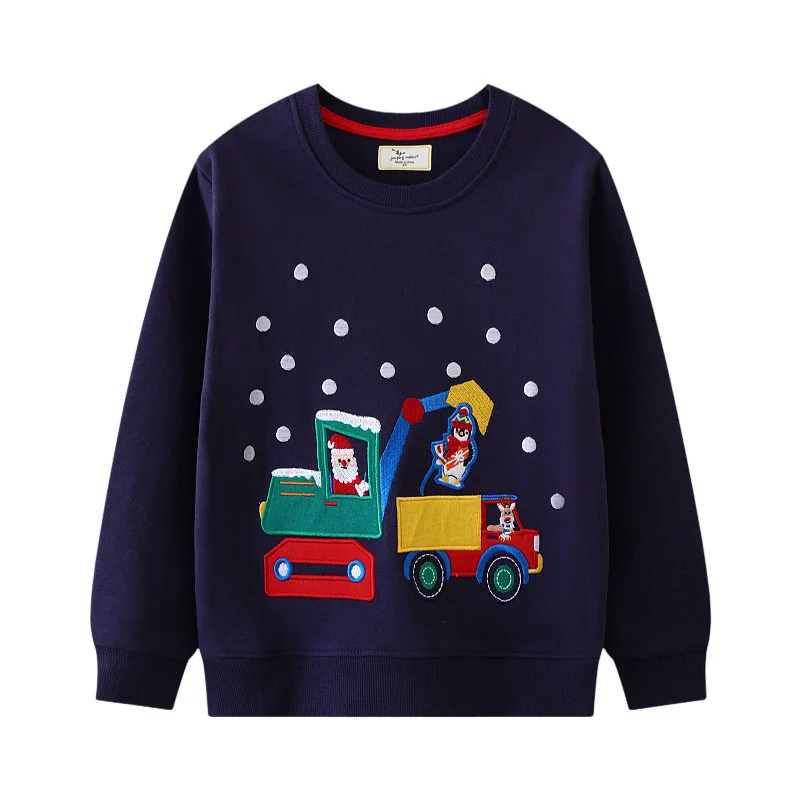 Jumping Meters 2-7T  Boys Girls Sweatshirts Santa Claus Embroidery Long Sleeve Baby Hooded Sport Shirts Autumn Spring Clothes