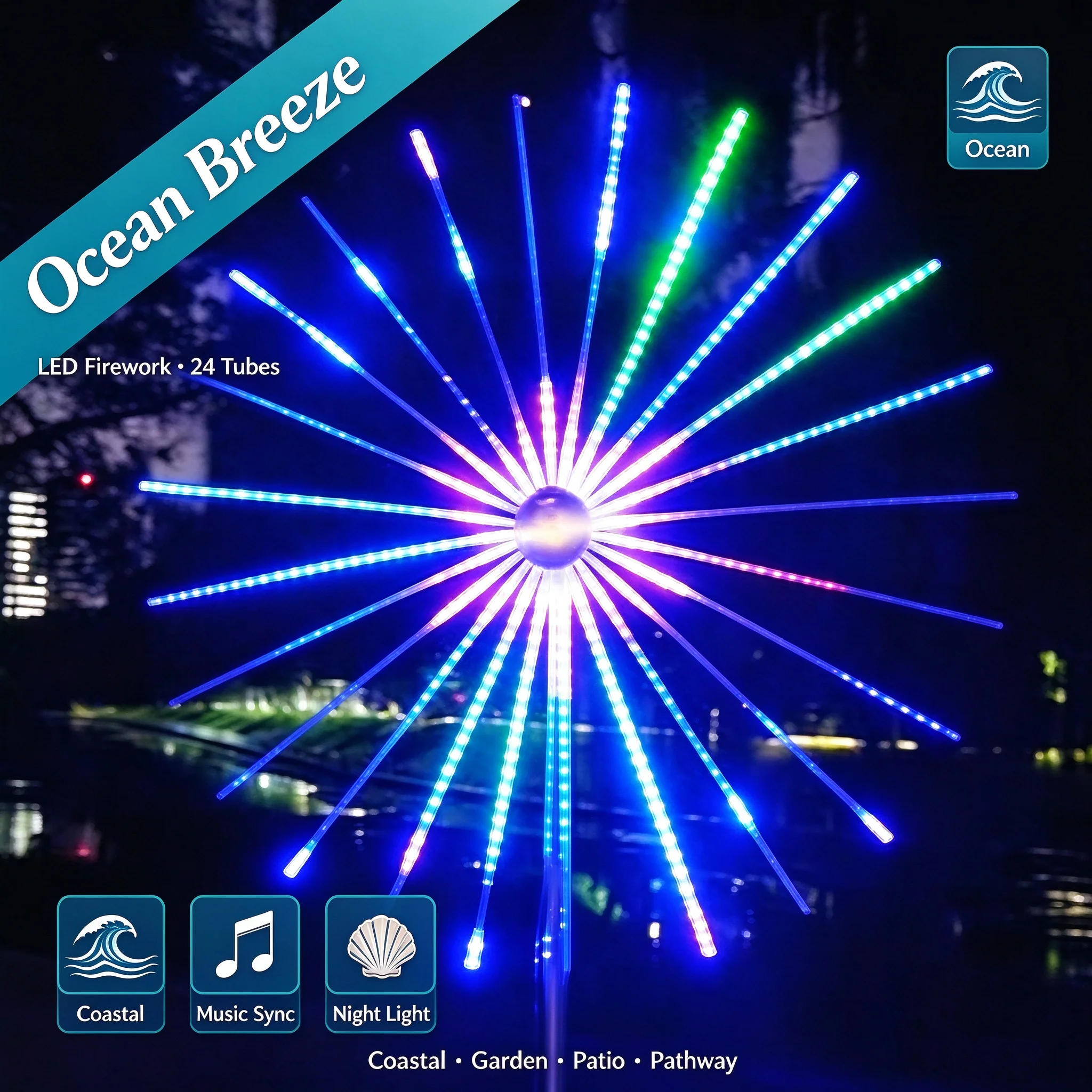2026 Firework Lights, Sound Activated RGB, Waterproof, Dual Speakers, Reusable Design, APP Control, Festival