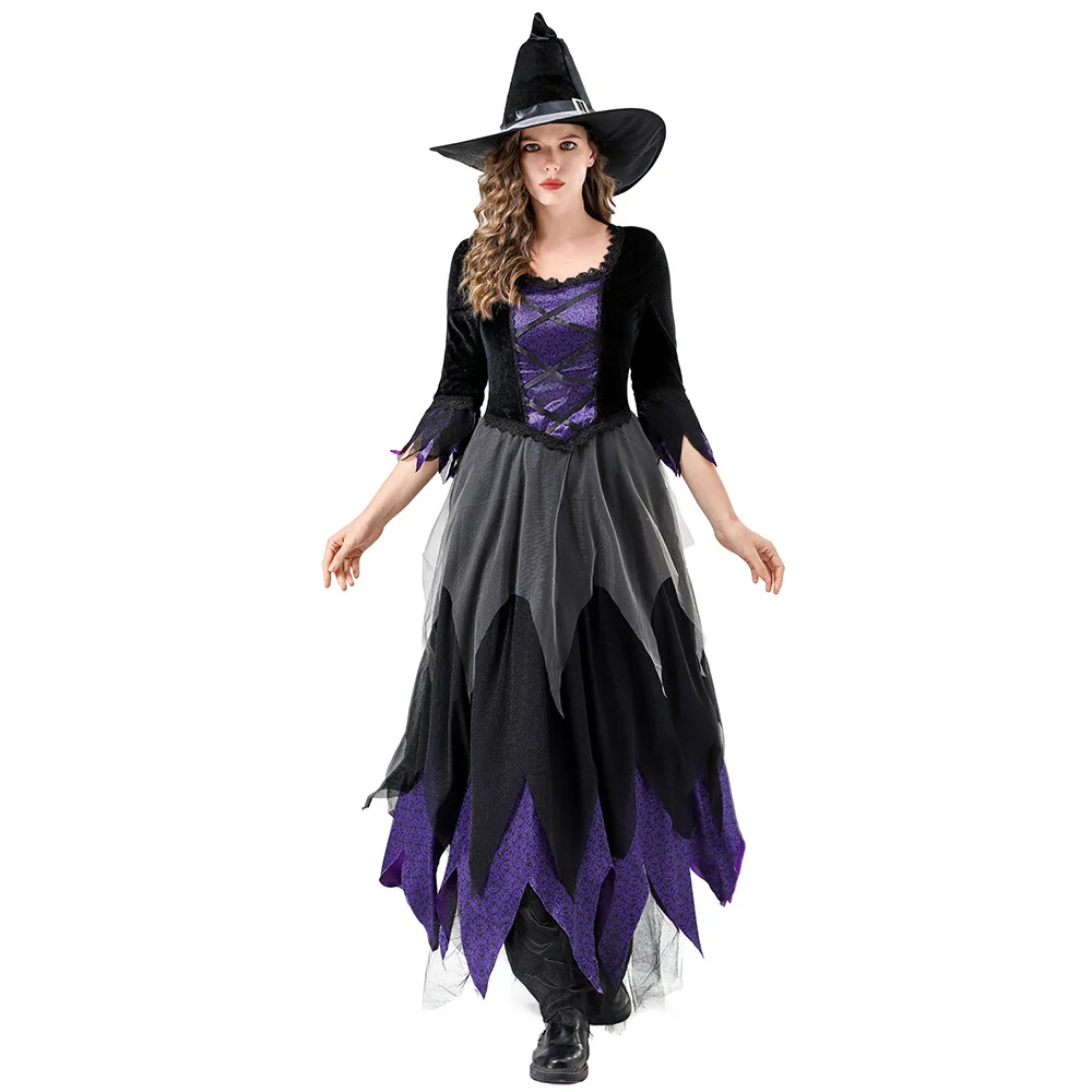 Kostium Wiedźmy na Halloween, Fioletowy Strój Wiedźmy, Magiczny Strój Wiedźmy na Scenę, Strój do Odgrywania Ról, Tradycyjny Chiński Strój Damski...