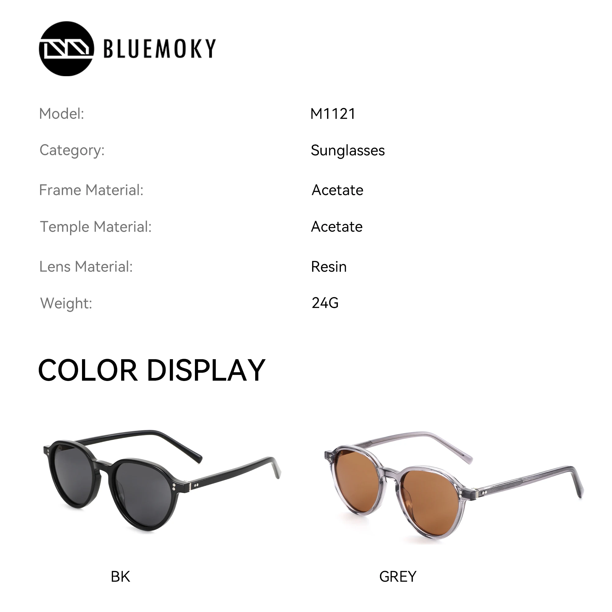 BLUEMOKY S Size Prescription Sunglasses for Unisex Stylish Round Acetate Sun Glasses Rivet Decor  Modish UV400 Shield