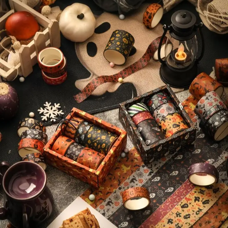 2026 New 6PCS 2M Halloween Skull Ghost Pumpkin Black Cat Tape Set For Scrapbooking Masking Tape Cute Journaling Stationery