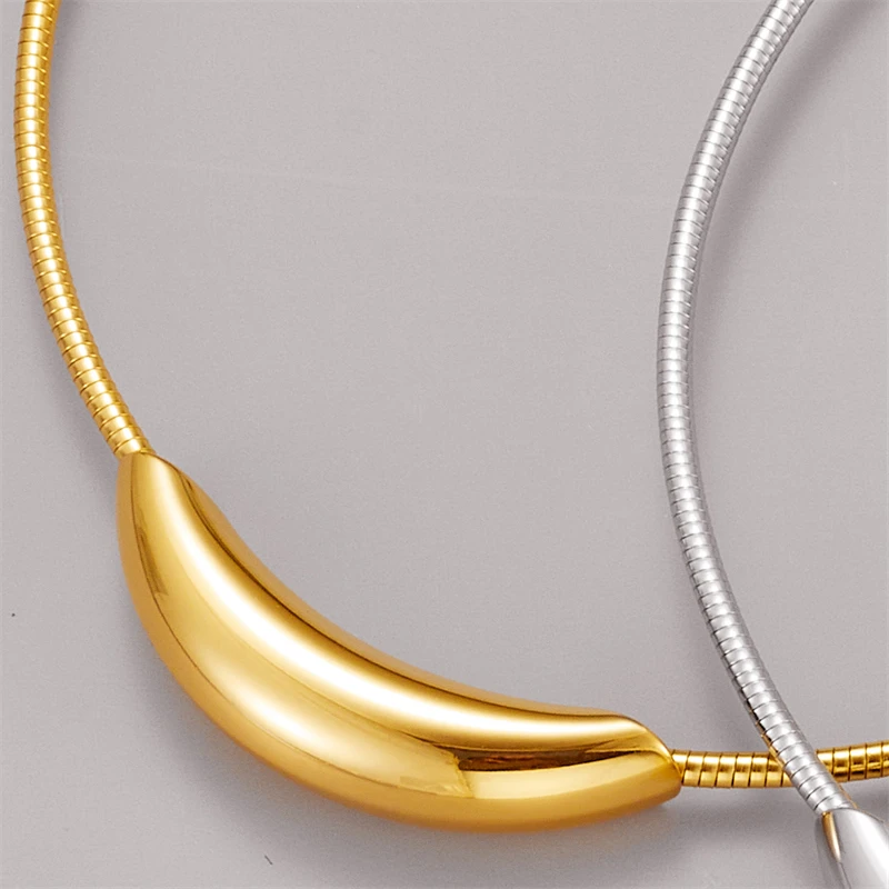 Kuziduocai Waterproof Stainless Steel Popular Choker Light Necklace Women Statement Metal 18K Gold Plated Trendy Fashion Jewelry