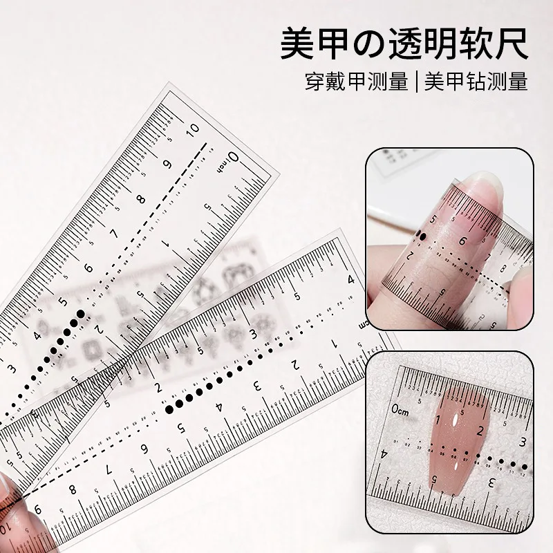 5Pcs/Set Transparent Nail Tip Measure Ruler 5pcs Bendable Soft Measurer Identifiable Rhinestones Charms Size Tool nail Accessory