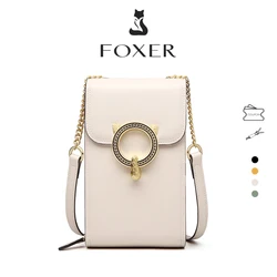 FOXER-Mini sac de poche pour téléphone portable pour fille, sac à bandoulière à rabat, sac de téléphone pour femme, cuir fendu, sacs initiés, haute qualité, mode féminine