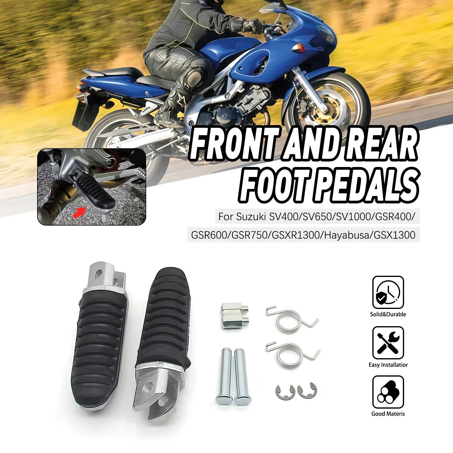 

For Suzuki GSR600 GSR750 GSXR1300 Hayabusa Motorcycle Front Rear Footrests for SV400 SV650 SV1000 GSR400 GSX1300R Foot Pegs