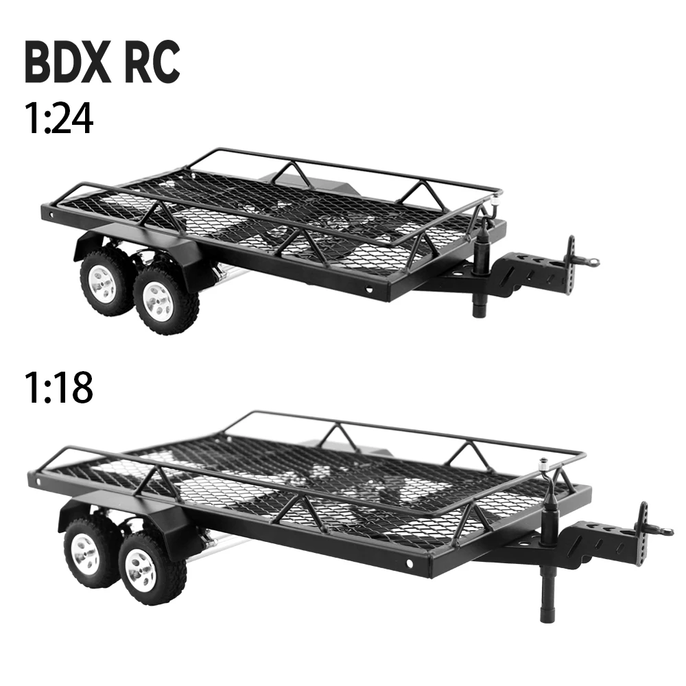 BDXRC Metal Trailer for 1/18 1/24 RC Car Crawler Axial SCX24 Jeep Gladiator TRX4M