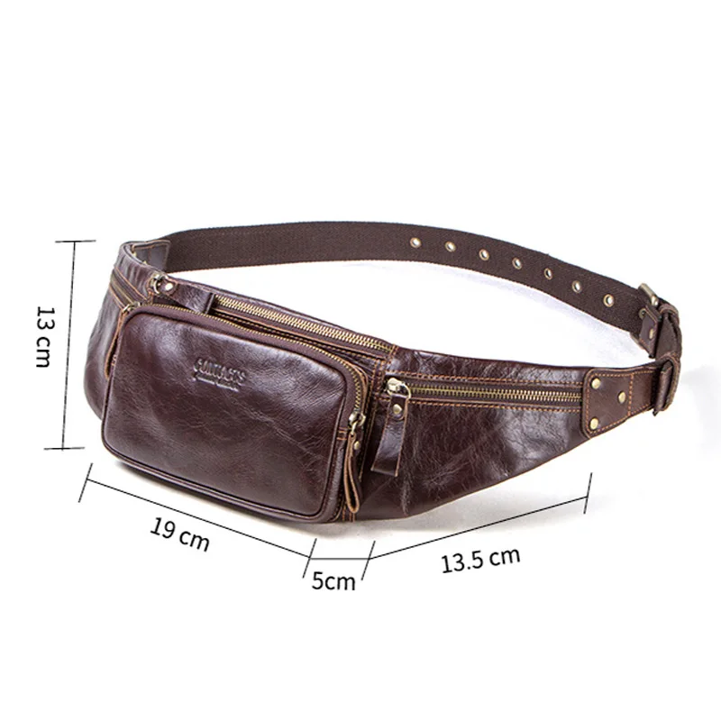 Genuine Leather sports MEN'S waist pack fashion cowhide chest bag multifunction phone belt bag casual shoulder crossbody bag