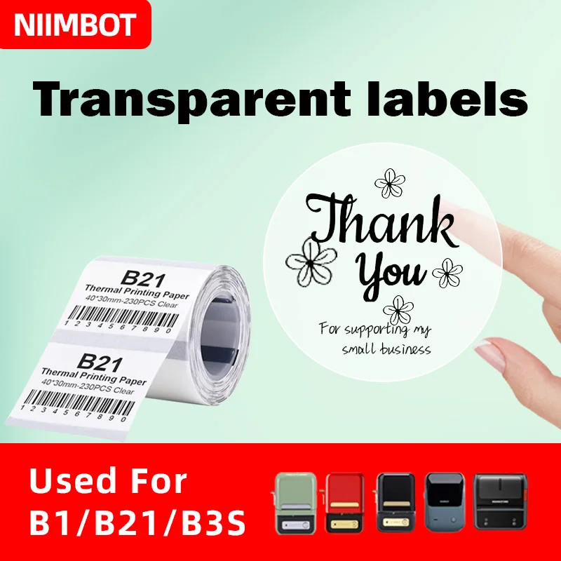 Niimbot 2Rolls Transparent Stickers Label Portable Printer Thermal Label Waterproof Stickers Fast Printing For B1/B21/B3S/B203