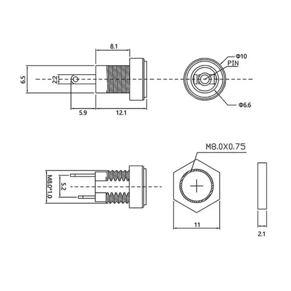 1/10Pcs DC022B 5.5 x 2.1mm DC Power Jack 2 Terminal 2 Pin Plug Adapter Supply Socket Connector 3.5*1.3mm 5.5*2.1mm 5.5*2.5mm